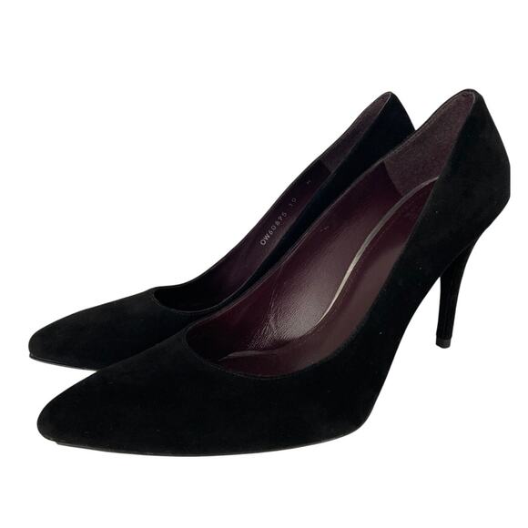 Stuart Weitzman Black Leather Heist Pointed Toe 100 Pump Slim 4" Heel Size 10 - Picture 5 of 11